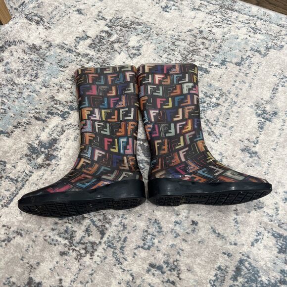 FENDI Zucca Logo Rubber Multicolor Monogram Logo Rain Boots Women’s Size: EUR 40 - Picture 2 of 7